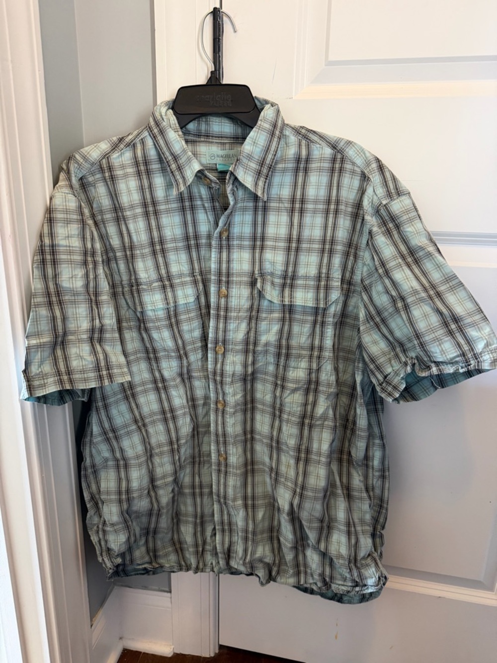 Magellan Outdoors Men's Short-Sleeve Plaid Button-Up Shirt - Light Blue
